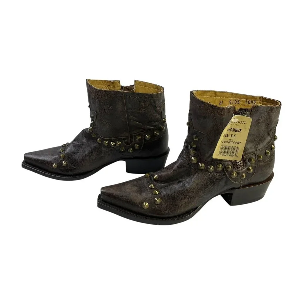 Stetson Shelby Western Ankle Brown Leather Studs Booties Boots Wms Size 6.5 NWT - Picture 2 of 8